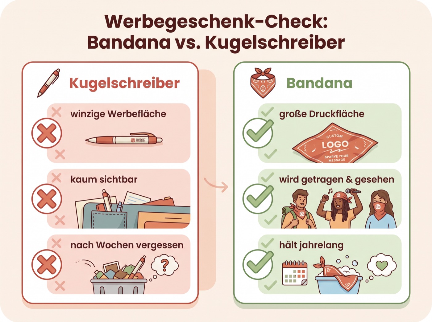 Infografik: Werbegeschenk-Check Bandana gegen Kugelschreiber