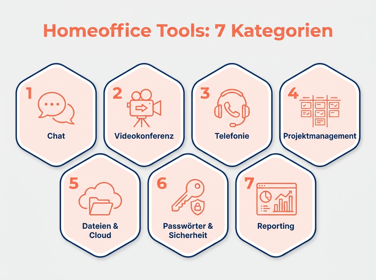 Infografik: Sieben Kategorien von Homeoffice Tools für SEO- und Marketing-Teams